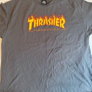 Thrasher Olive Green Tee with Fiery Orange Logo